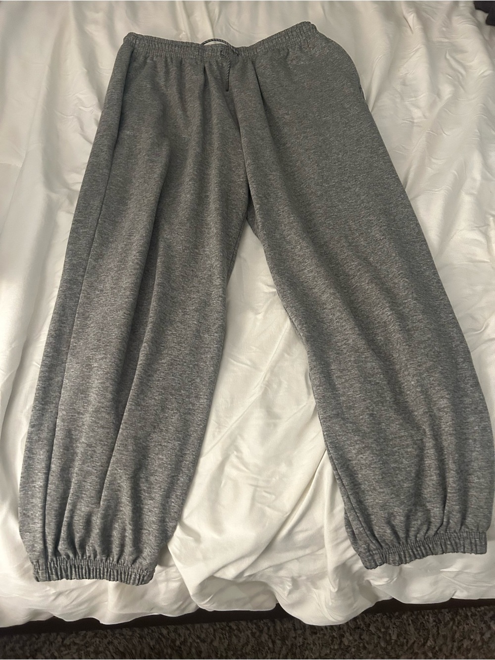 Classic Gray Elastic-Waist Jogger Pants women’s large